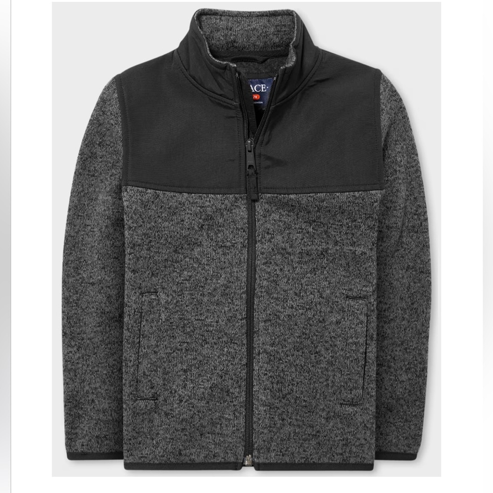 NWT Boys Sweater Fleece Trail Uniform Dressy Jacket  Black Grey Sz L Large 10 12